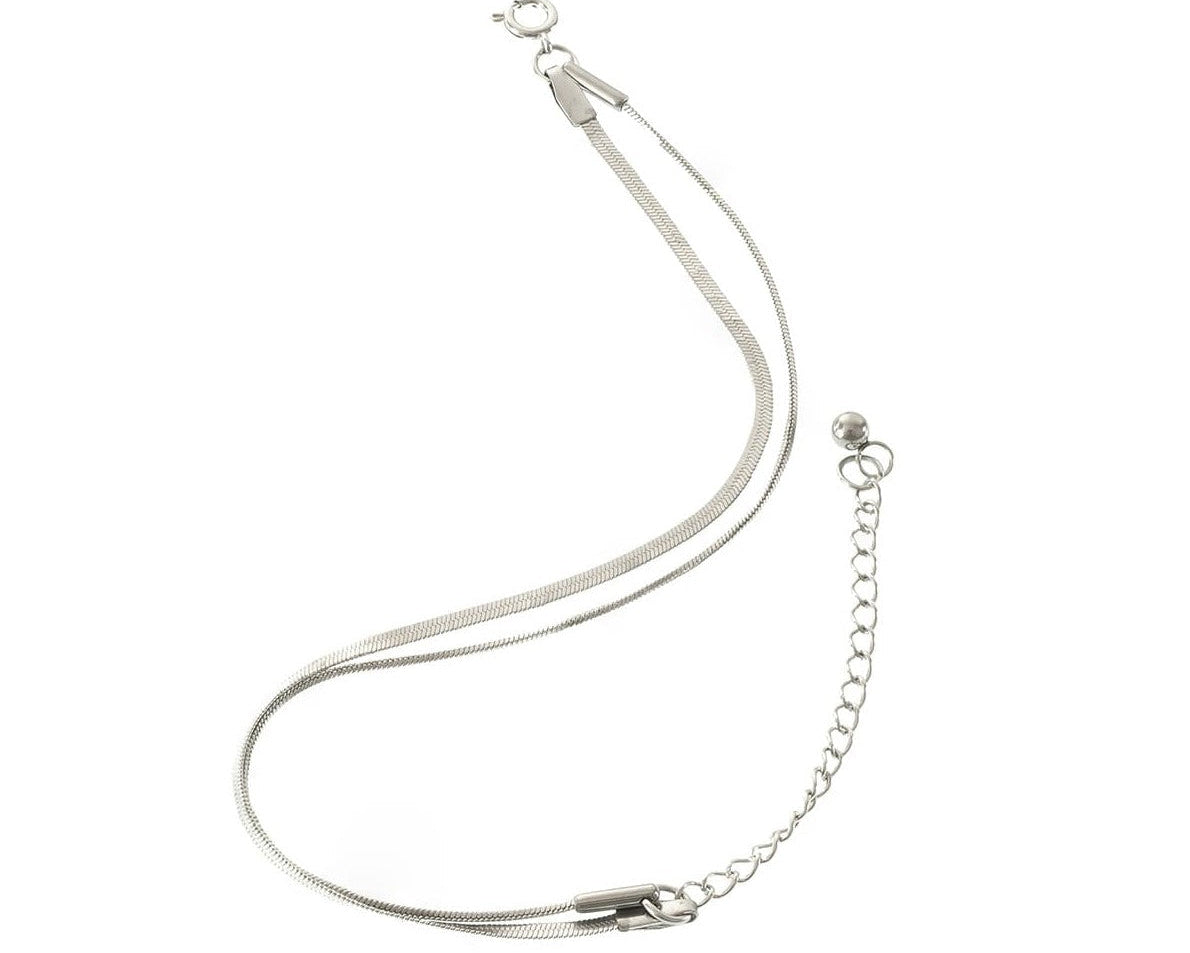 Silbernes Layering Armband mit flacher Schlangenkette (Herringbone), Modell Nova