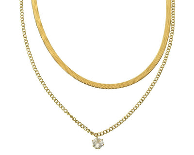 Goldene Layering Halskette Amara: Schlangenkette und Solitär im Set