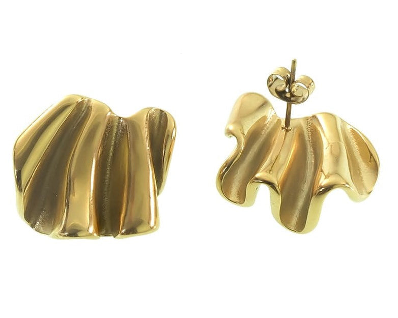 Goldene Ohrringe im Liquid Metal Design (geschmolzenes Gold), Modell Flow