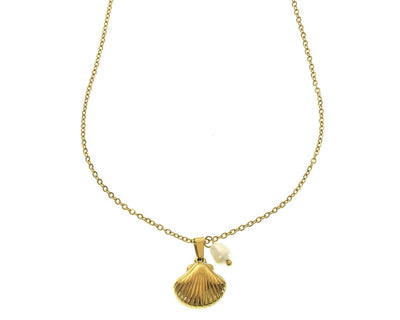 Goldene Halskette mit Muschel-Anhänger und kleiner Perle, Modell Maris