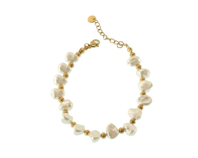 Perlenarmband mit goldenen Zwischenperlen, Barock-Form, Modell Grace