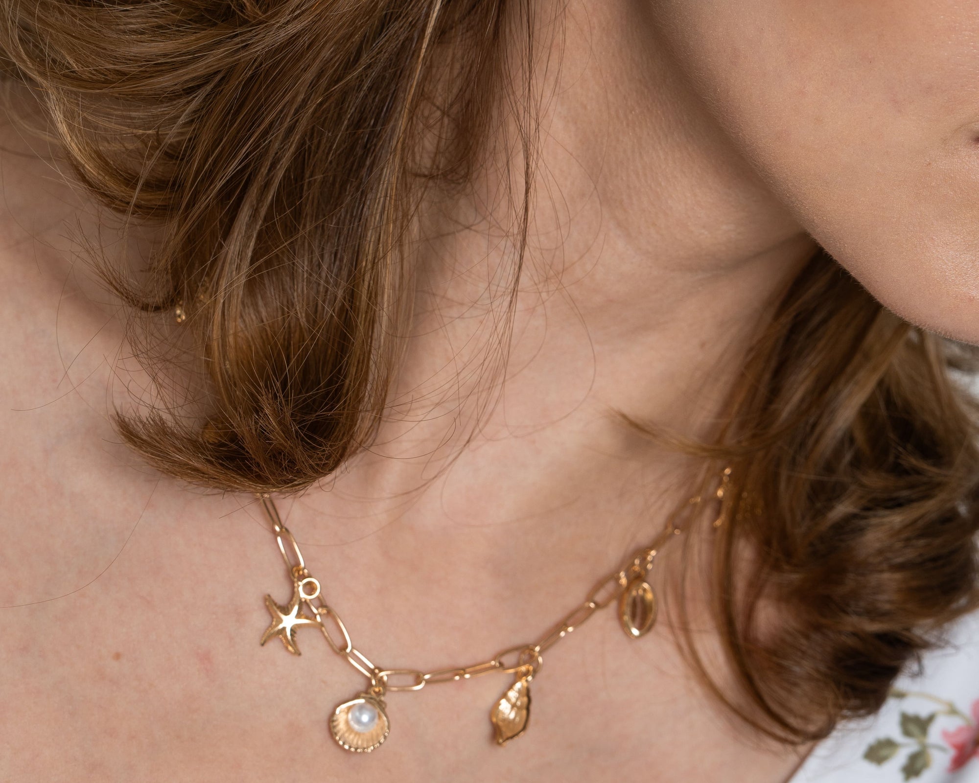 Goldkette mit Schildkröte und Muschel Anhängern, wasserfest