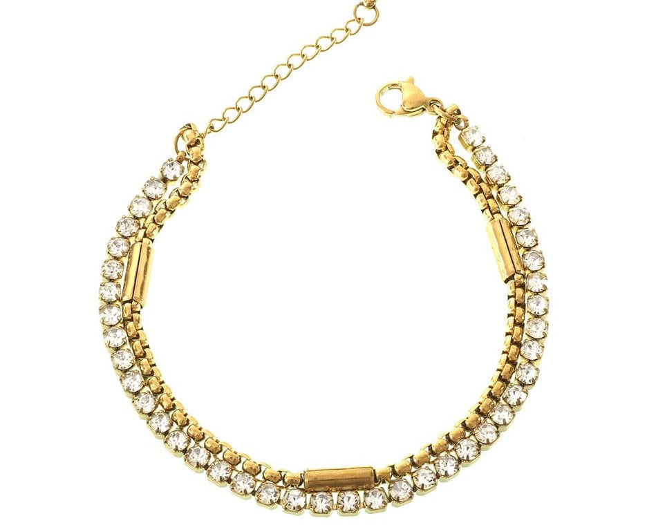 Goldenes Tennisarmband im Layering Look mit zweiter Kette, Modell Luxe