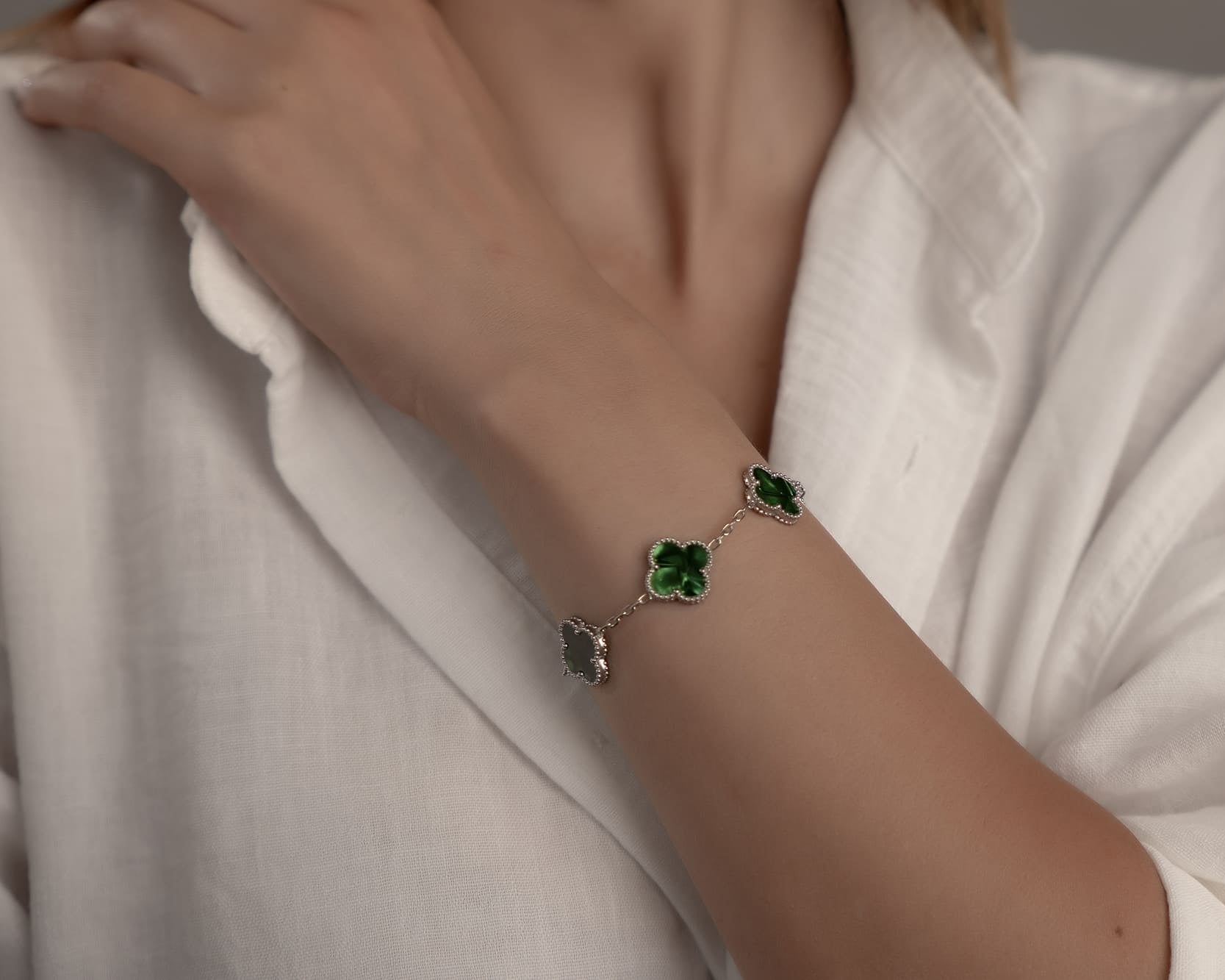 Wasserfestes Edelstahl-Armband in Silber und Grün, nickelfrei