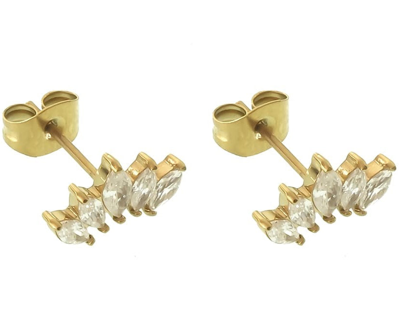 Goldene Ohrstecker mit Marquise-Zirkonia Steinen in Kronenform