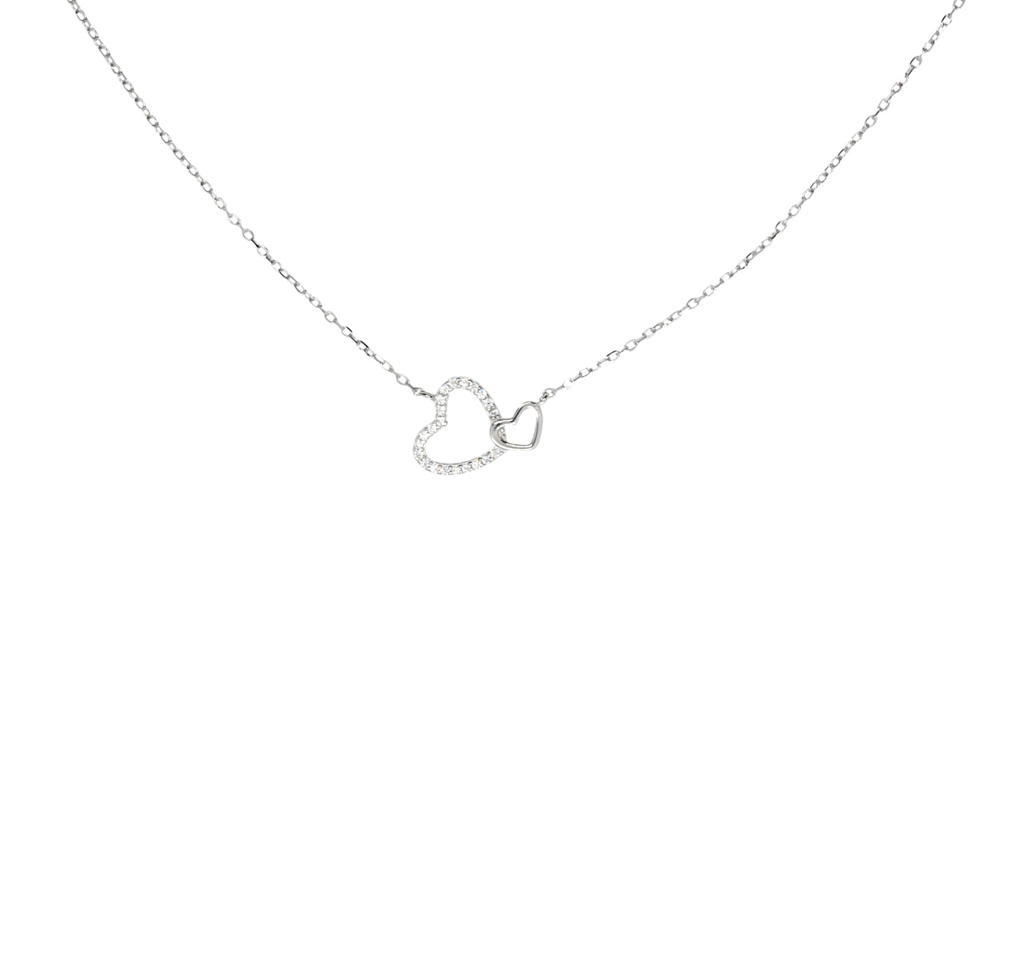 Silberne Damen Halskette mit zwei Herzanhängern und Zirkonia